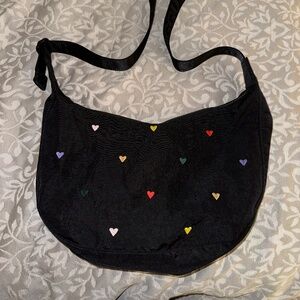 Baggu Medium nylon crescent embroidered hearts bag